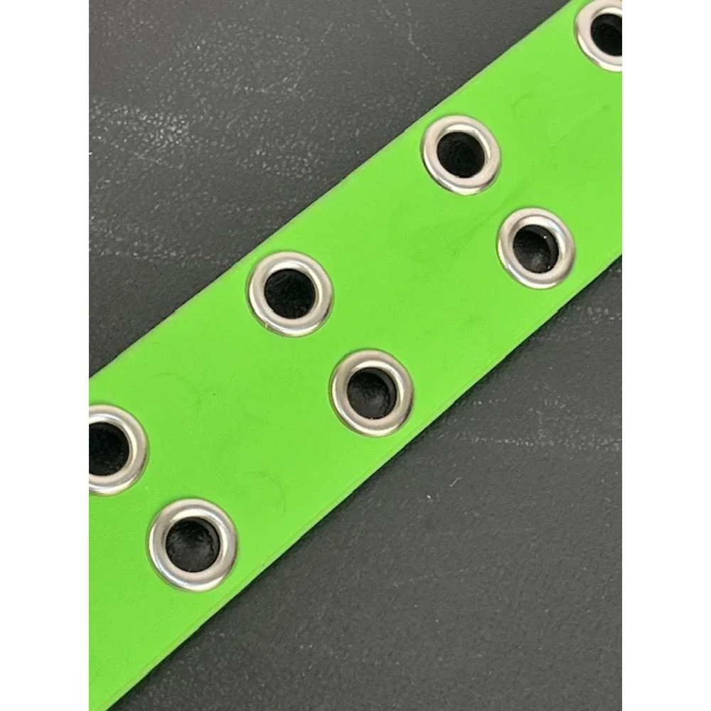 Y2K Retro Neon Green Moto Belt with Metal Grommet Accents Size 2XL‎